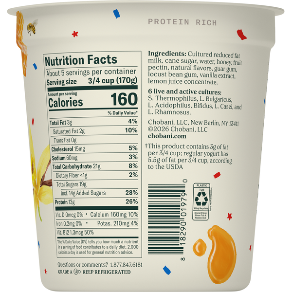 Chobani Reduced Fat Blended Honey Vanilla Greek Yogurt