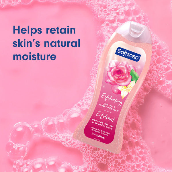 Softsoap Exfoliating Body Wash Gel, Rose & Sweet Vanilla, Lustrous Glow