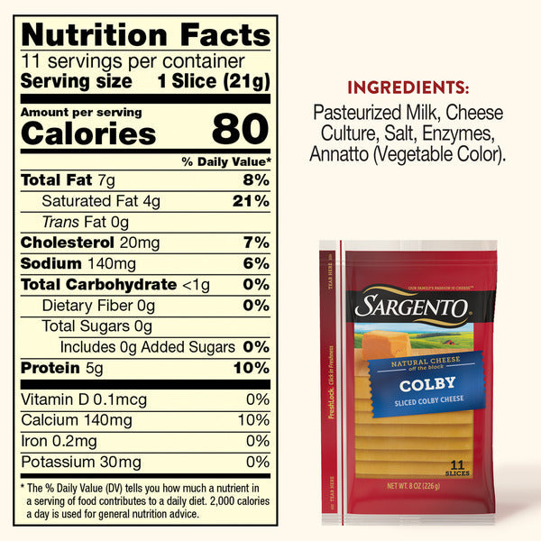 Sargento Natural Colby Sliced Cheese, 11 Slices