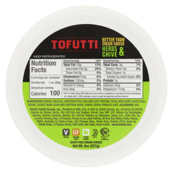 Tofutti Imitation Cream Cheese, Herbs & Chives