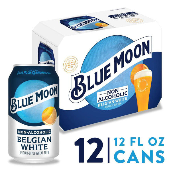 Blue Moon Non-Alcoholic Belgian White , 12-pack, 12-oz beer cans, 0.45% ABV