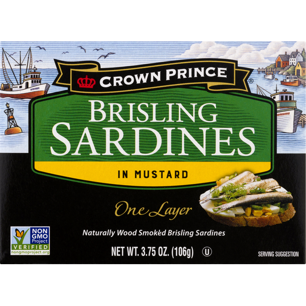 Crown Prince Sardines, in Mustard, Brisling, One Layer