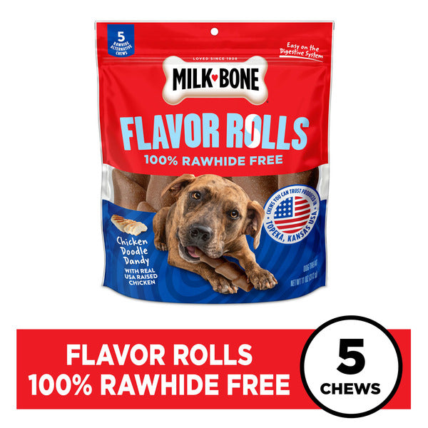 Milk-Bone Flavor Rolls Chicken Doodle Dandy Rawhide Free Dog Treats With Chicken