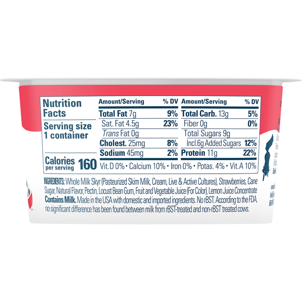 Icelandic Provisions Yogurt, Strawberries & Cream, Whole Milk, Extra Creamy Skyr