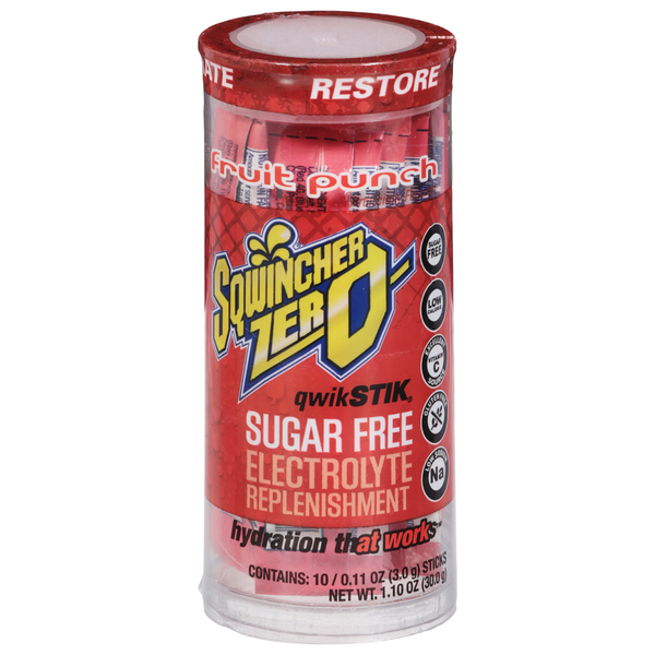 Sqwincher Zero Electrolyte Replenishment, Sugar Free, Fruit Punch, Restore