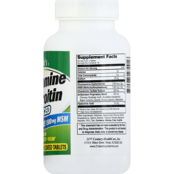 21ST Century Glucosamine Chondroitin, Advanced, Plus 1500 mg MSM, Coated Tablets
