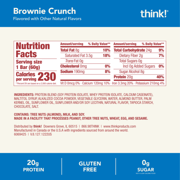 think! High Protein Bar, 20g Protein, Brownie Crunch