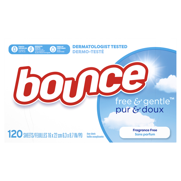 Bounce Free & Gentle Unscented Fabric Softener Dryer Sheets for Sensitive Skin