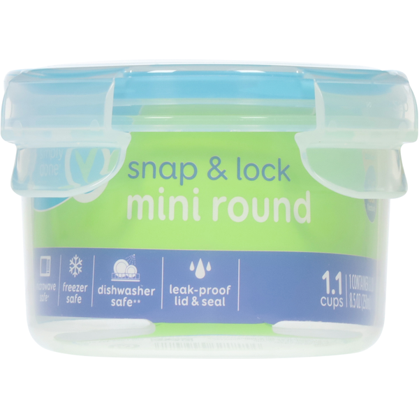 Simply Done Container & Lid, Snap & Lock, Mini, Round, 8.5 Ounce