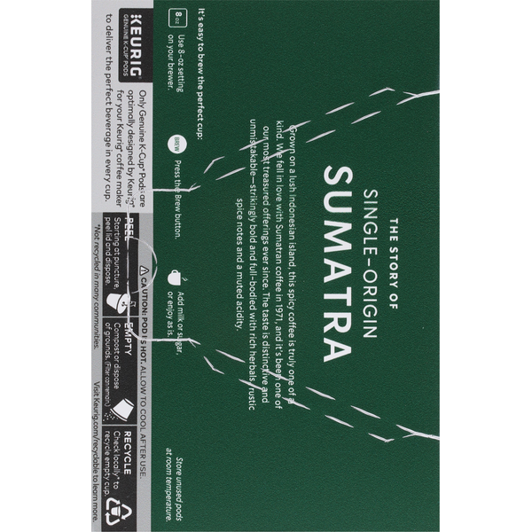 Starbucks Coffee, Ground, Dark Roast, Sumatra. Single-Origin, K-Cup Pods