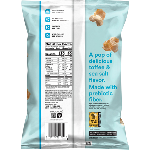 Smartfood Fiber Pop Popcorn Toffee And Sea Salt