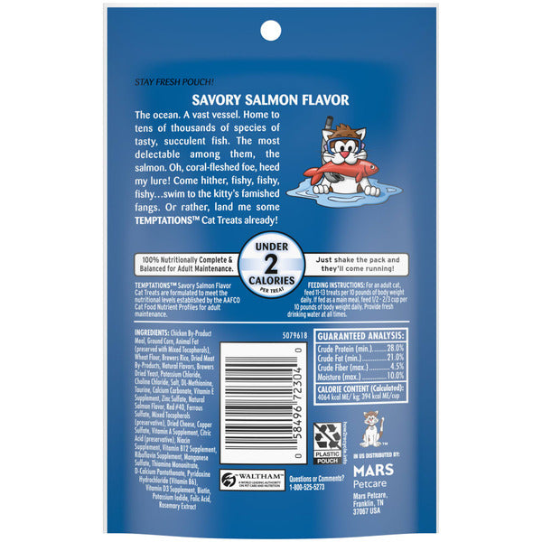 TEMPTATIONS Classic Crunchy and Soft Cat Treats Savory Salmon Flavor