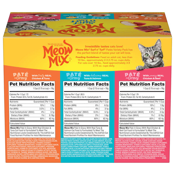 Meow Mix Paté in Gravy Wet Cat Food Variety, Surf n’ Turf Patés