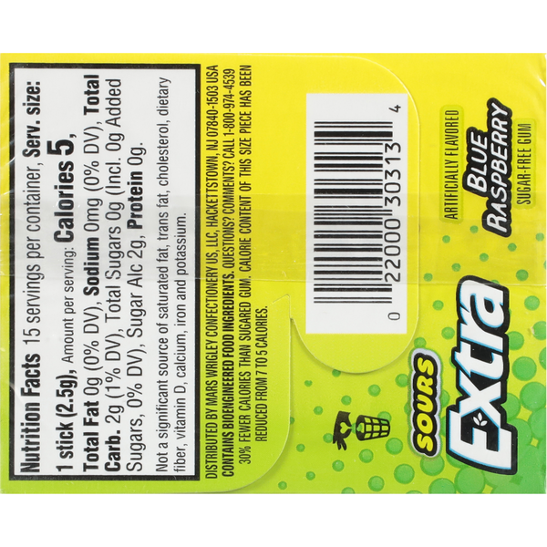 Extra Sugar-Free Sours Blue Raspberry Gum