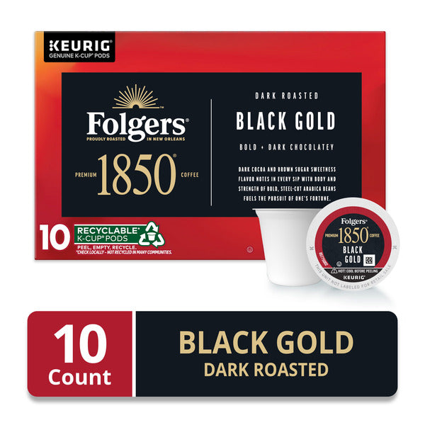 Folgers 1850 Black Gold, Dark Roast Coffee, Keurig K-Cup Pods