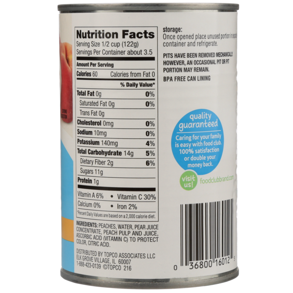 Food Club Yellow Cling Sliced Peaches In A Blend Of Peach & Pear 100% Juice From Concentrate DestGlow