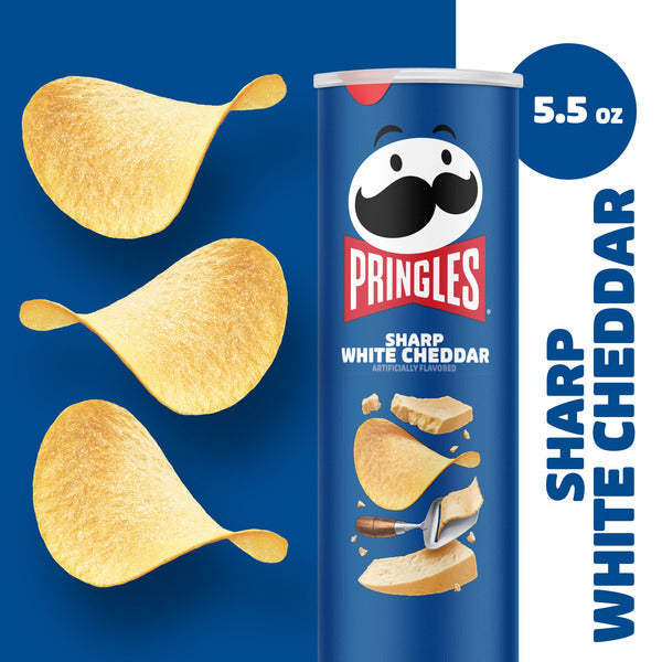 Pringles Sharp White Cheddar Potato Crisps Chips, Lunch Snacks, 5.5 oz