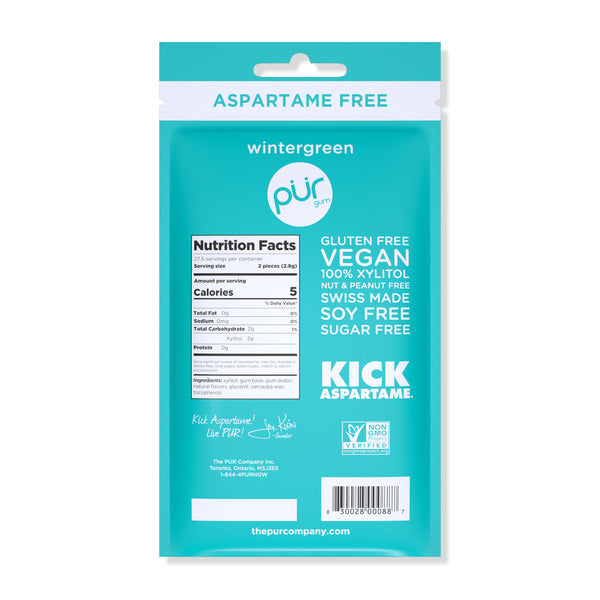 PUR Gum Wintergreen, Aspartame Free, 100% Xylitol, Natural Flavored Gum DestGlow