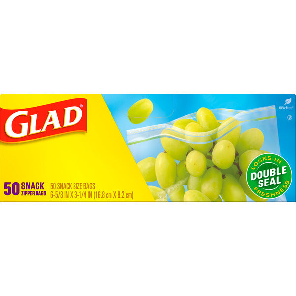 Glad Zipper Food Storage Plastic Bags, Snack