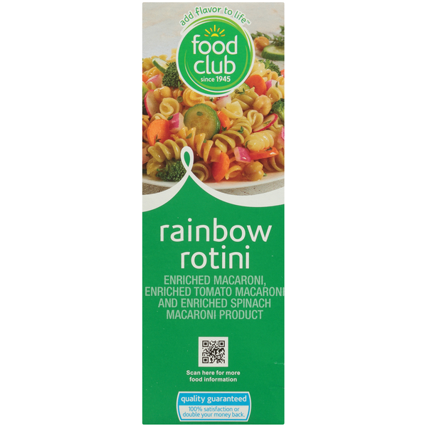 Food Club Enriched Tomato And Spinach Macaroni Product, Rainbow Rotini