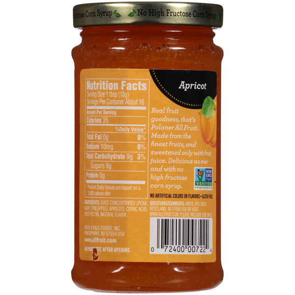 Polaner Gluten Free Apricot Spreadable Fruit Apricot Fruit Spread