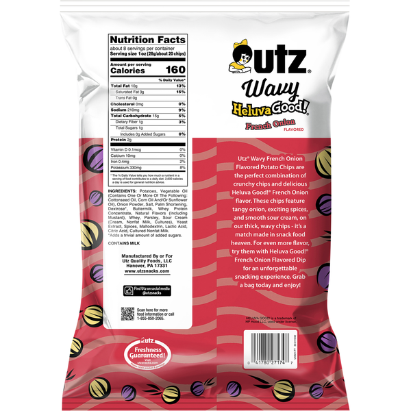 Utz Potato Chips, French Onion Flavored, Wavy, Family Size