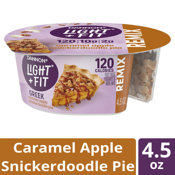 Dannon Light + Fit Dannon Light + Fit REMIX Caramel Apple Pie Flavored Fat Free Greek Yogurt with Snickerdoodle Pieces, White Fudge Chunks and Cinnamon Sprinkles Mix-Ins, 4.5 oz Yogurt Cup DestGlow