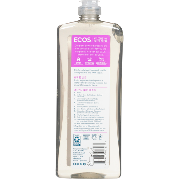 Ecos Dish Soap, Lavender, Hypoallergenic, Plant Powered