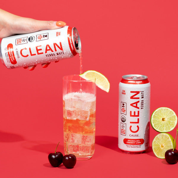 CLEAN Cause Sparkling Organic Yerba Mate, Cherry Lime