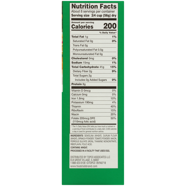 Food Club Enriched Tomato And Spinach Macaroni Product, Rainbow Rotini