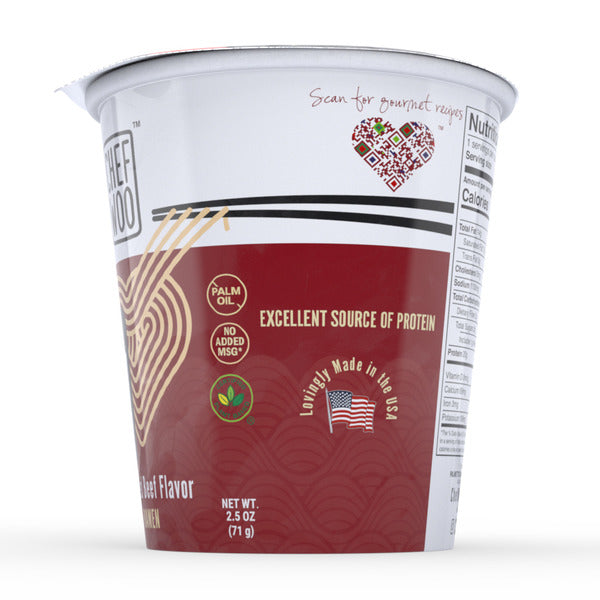 Chef Woo Braised Beef Ramen Cup Noodle, 20g Protein