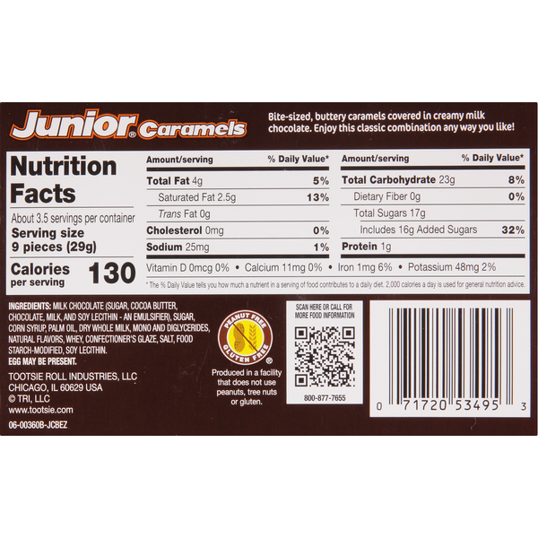 Junior Caramels Soft Caramels Covered in Milk Chocolate