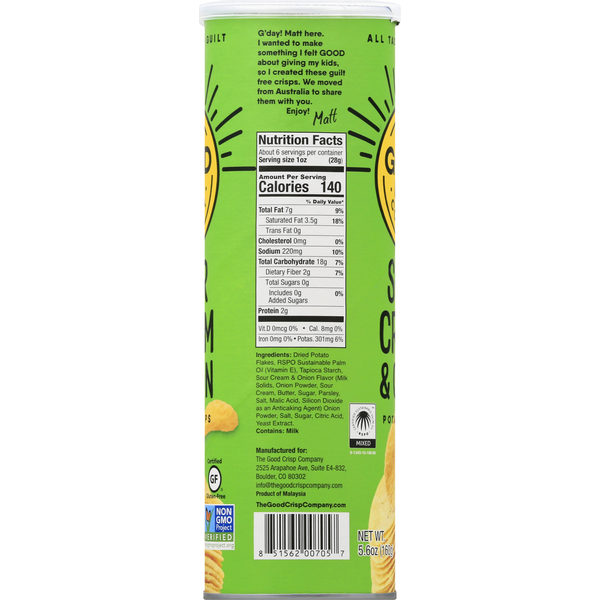 The Good Crisp Company Potato Crisps, Sour Cream & Onion