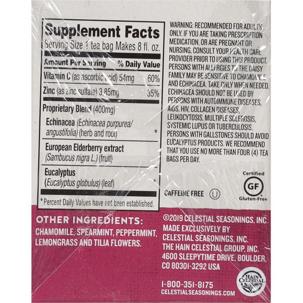 Celestial Seasonings Wellness Tea, Caffeine Free, Echinacea Immune Boost, Tea Bags