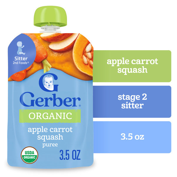 Gerber Stage 2 Baby Food Organic Apple Carrot Squash Puree Pouch