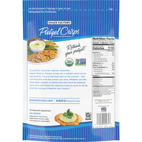 Snack Factory Organic Original Flavor Pretzel Crisps