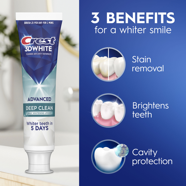 Crest 3DWhite Advanced Toothpaste, Deep Clean, 2 Pack