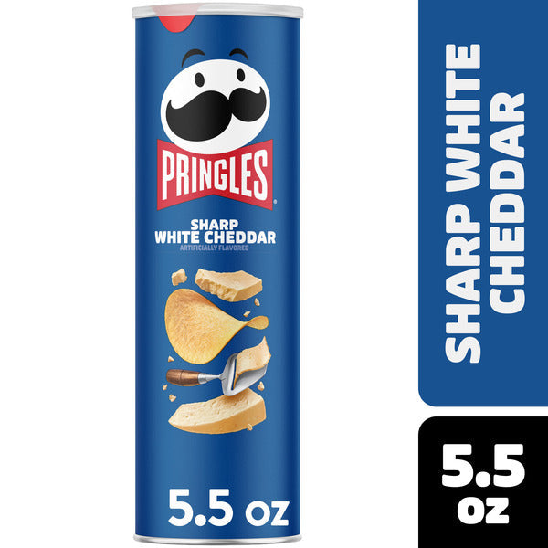 Pringles Sharp White Cheddar Potato Crisps Chips, Lunch Snacks, 5.5 oz