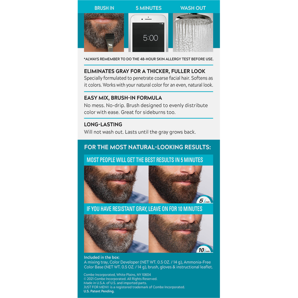 Just For Men Easy Brush-In Color, Mustache & Beard Color, Jet Black M-60