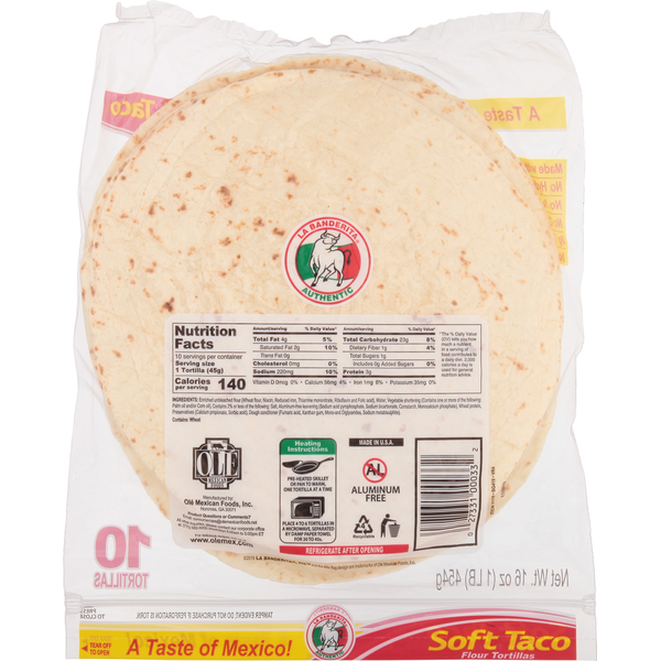 La Banderita Soft Taco, 8" Large Flour Tortillas