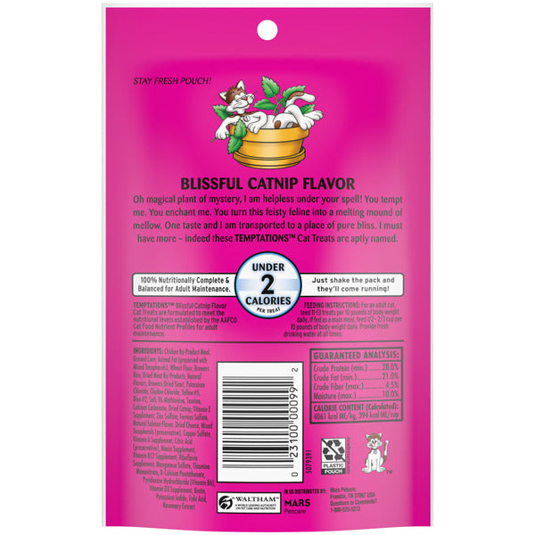 TEMPTATIONS Classic Crunchy and Soft Cat Treats Blissful Catnip Flavor