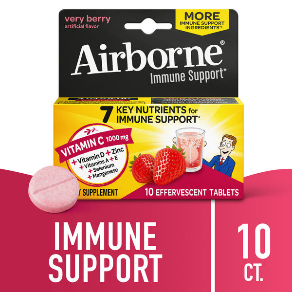 AIRBORNE® Airborne Very Berry Effervescent Tablets, 10 count - 1000mg of Vitamin C - Immune Support Supplement (Packaging May Vary)