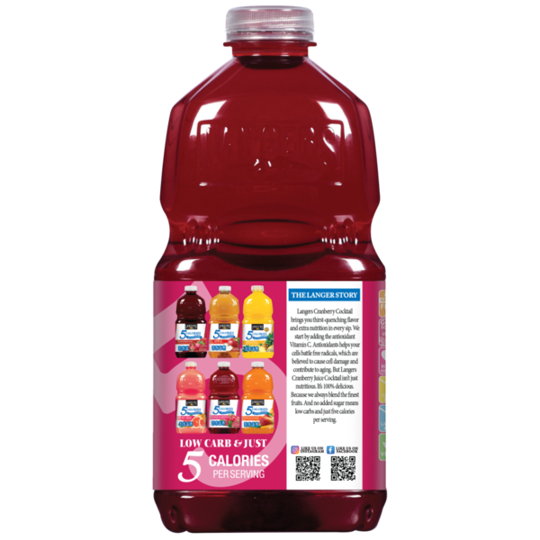 Langers Juice Cocktail, from Concentrate, No Sugar Added, Cranberry
