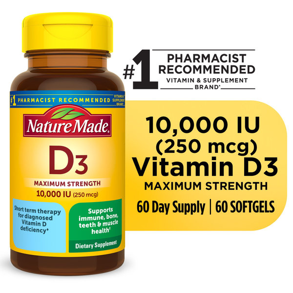 Nature Made Maximum Strength Vitamin D3 10000 IU (250 mcg) Softgels