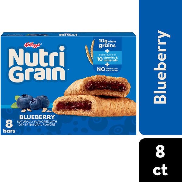 Kellogg’s Nutri-Grain Blueberry Breakfast Bars, Made with 10g Whole Grains, 8 Count
