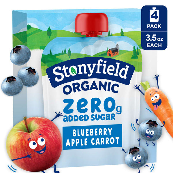 Stonyfield Organic Zero Grams Added Sugar Blueberry Apple Carrot Whole Milk Yogurt Pouches Pack