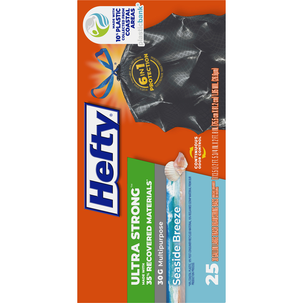 Hefty Trash Bags, Drawstring, Seaside Breeze, 30 Gallon, Large