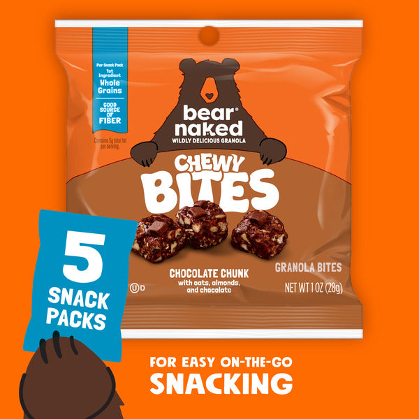 Bear Naked Chewy Granola Bites, Whole Grain and Fiber, Chocolate Chunk, Box (5 Pouches)