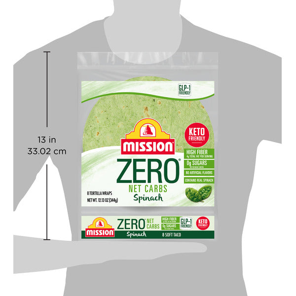 Mission Zero Net Carbs Spinach Flour Tortillas, Soft Taco Size, 8 Count