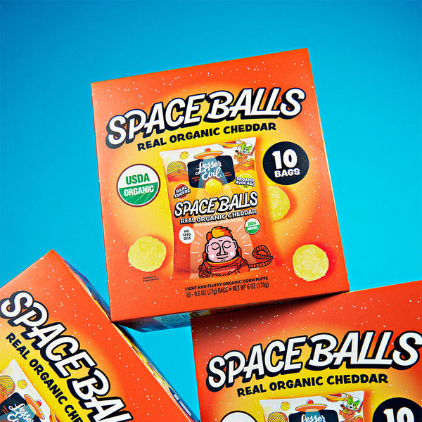 LesserEvil Space Balls, Snack Pack Box, Real Cheese